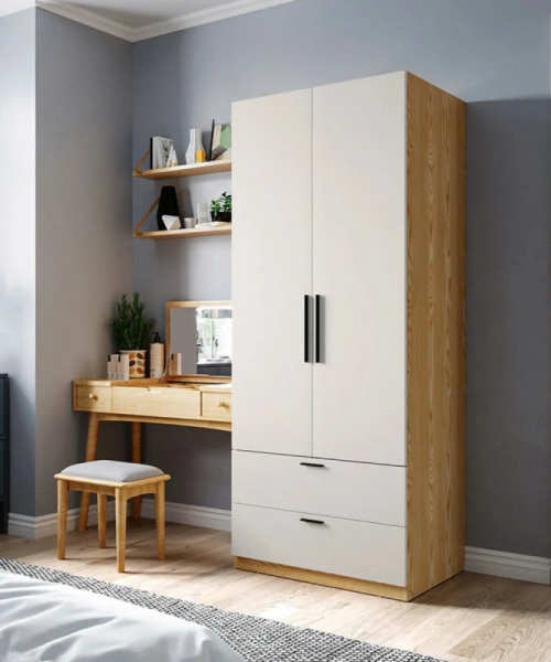 Tủ quần áo 2 cánh gỗ tối giản có hộc kéo - ATF1004 (2)