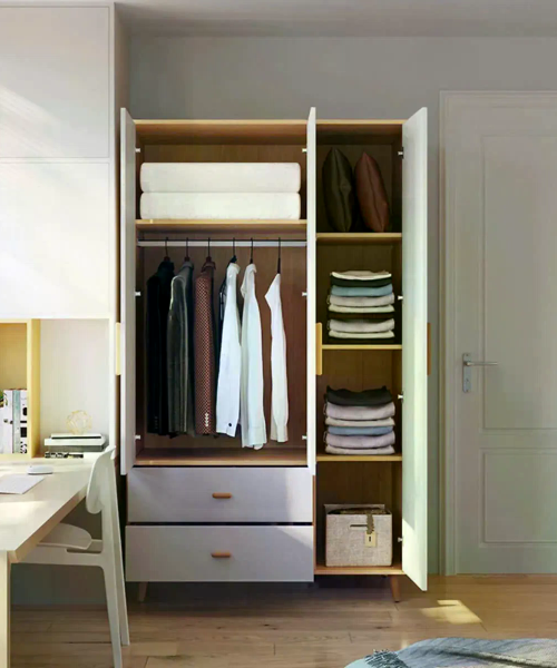 Tủ quần áo 3 cánh gỗ tối giản có 2 hộc kéo