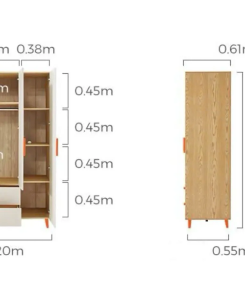 Tủ quần áo 3 cánh gỗ tối giản có 2 hộc kéo