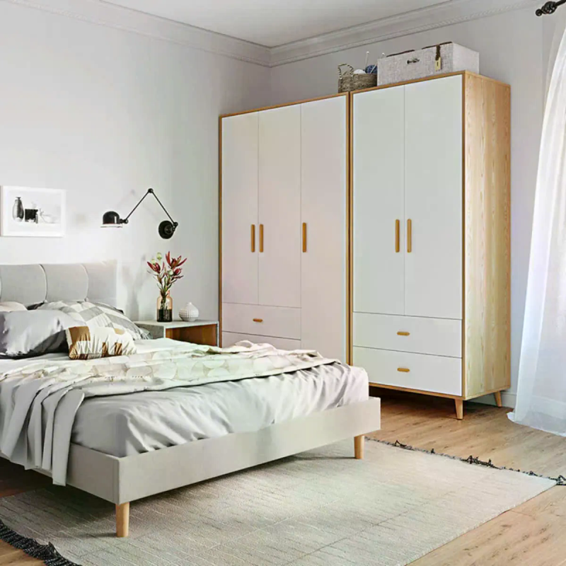 Tủ quần áo 3 cánh gỗ tối giản có 2 hộc kéo