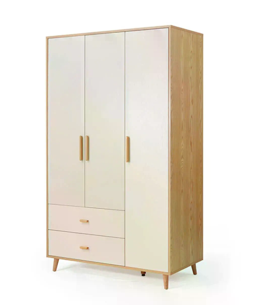 Tủ quần áo 3 cánh gỗ tối giản có 2 hộc kéo